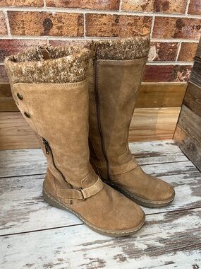 Baretraps Adele Waterproof Tall Cold Weather Boots Suede Knit Faux Fur 8M